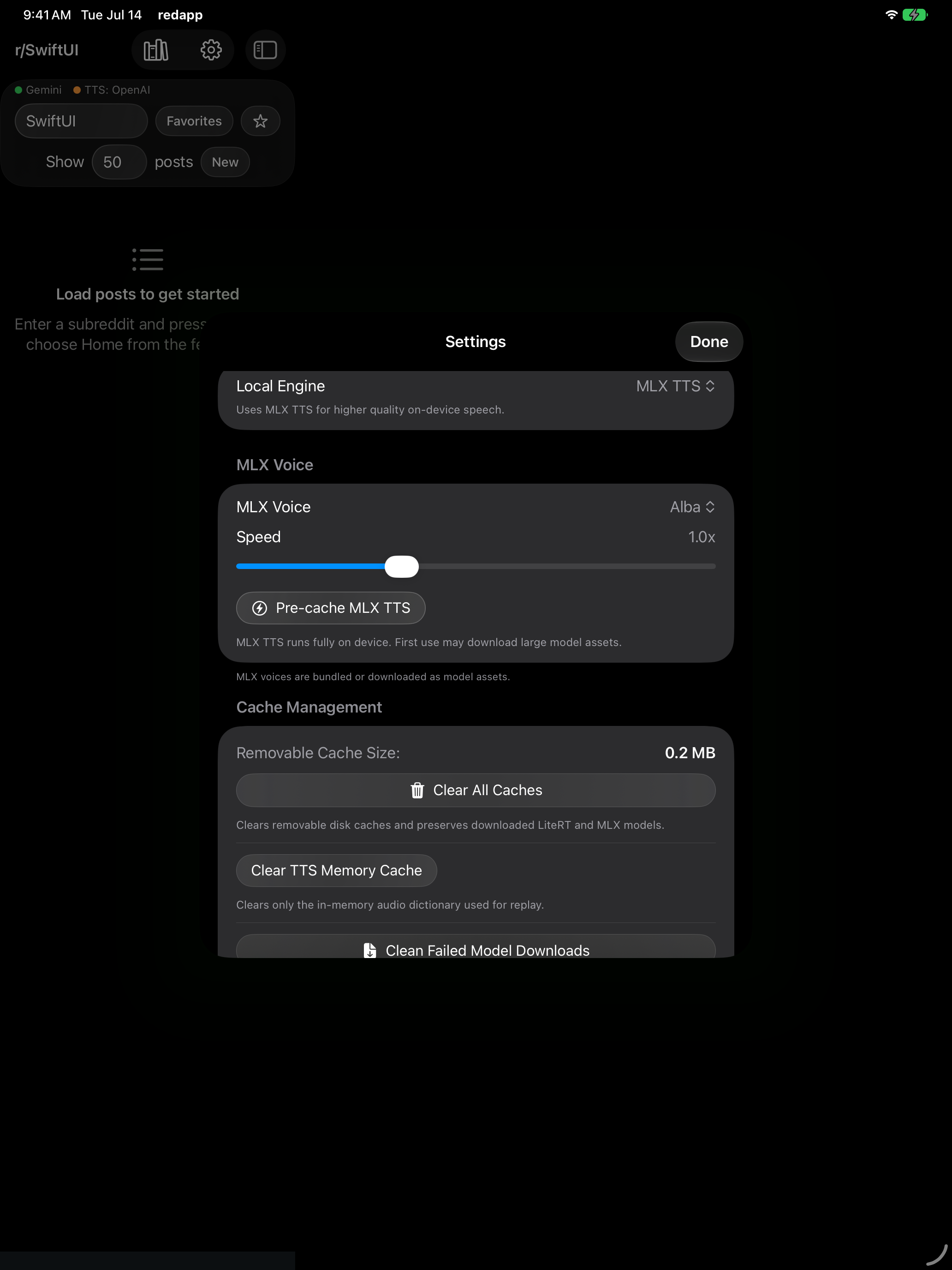 MLX text-to-speech settings in redapp